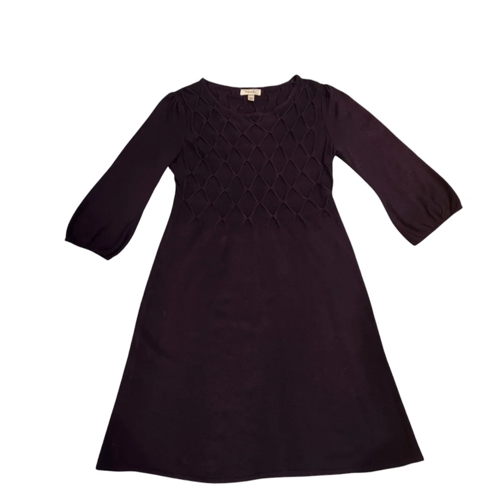 Dressbarn Women's Sweater Dress Purple A-Line Midi ¾ Peasant Sleeve  Size M